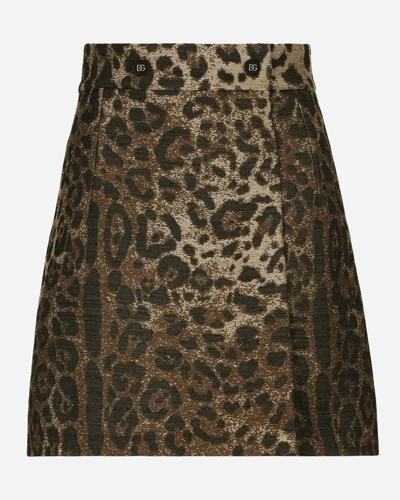 Dolce & Gabbana Kurzer Rock Aus Wolljacquard Mit Leomuster - Frau Röcke Animalprint Wolle Mehrfarbig