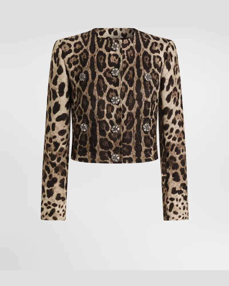 Dolce & Gabbana Jacke Aus Brokat Mit Schmuckknöpfen In Leo-print - Frau Mäntel Und Jacken Animalprint Drucken