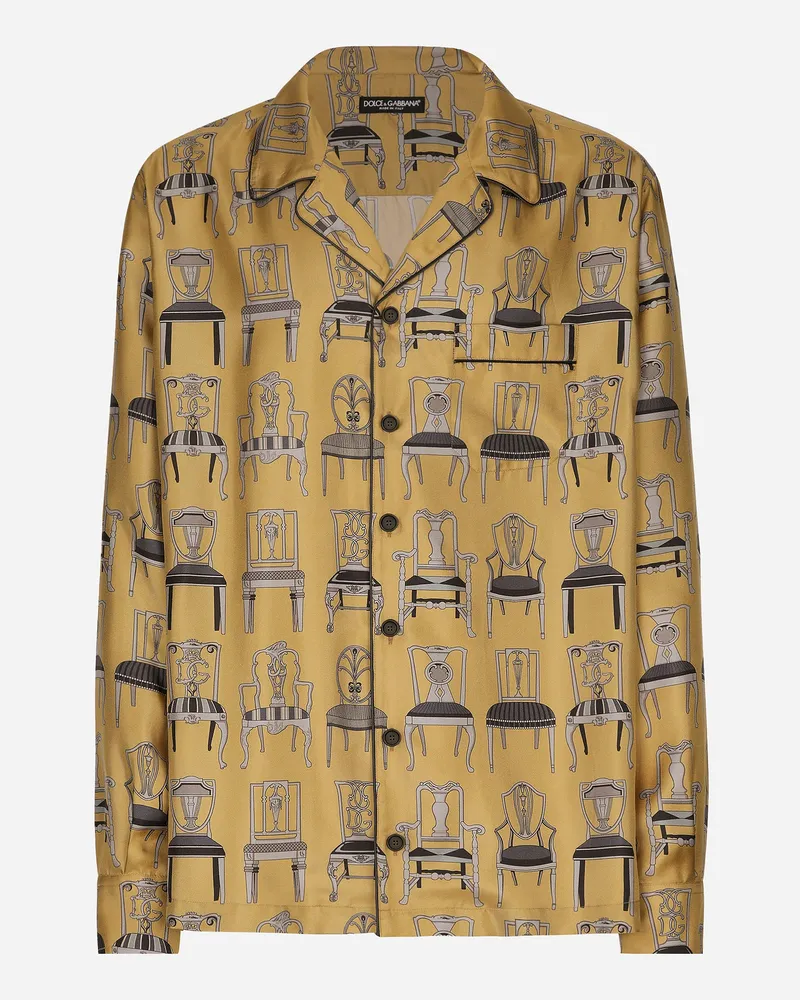 Dolce & Gabbana Hemd Aus Seidentwill Stuhl-print - Mann Hemden Drucken Drucken