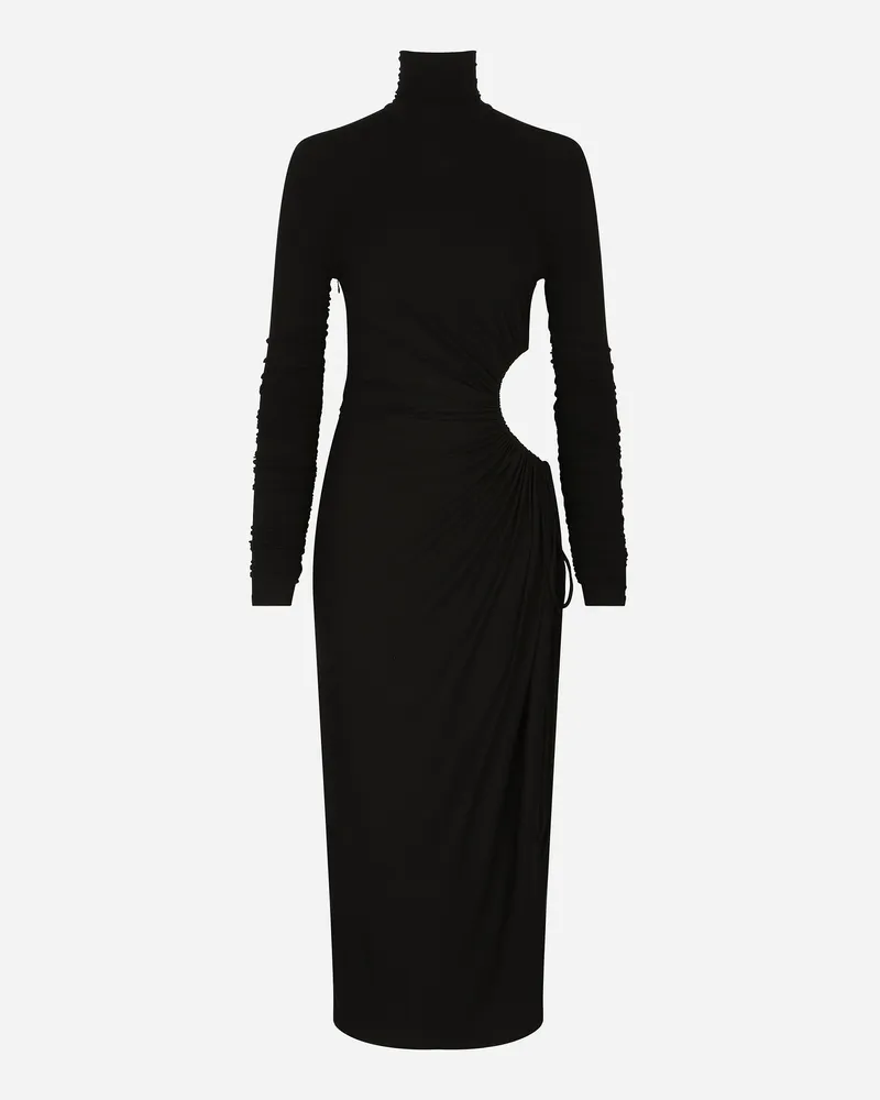 Dolce & Gabbana Longuette-kleid Aus Jersey Mit Hohem Kragen Und Cut-out - Frau Kleider Schwarz Viskose Schwarz