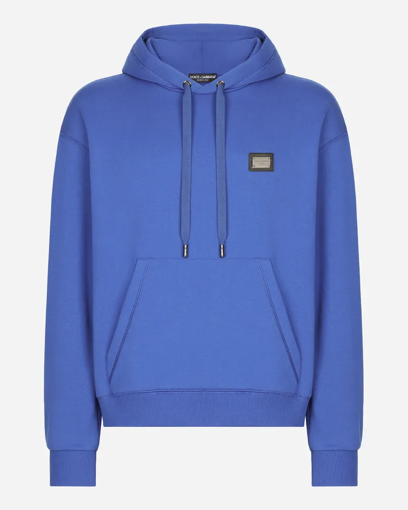 Dolce & Gabbana Jersey-sweatshirt Mit Kapuze Und Logoplakette - Mann Sweatshirts Blau Baumwolle Blau