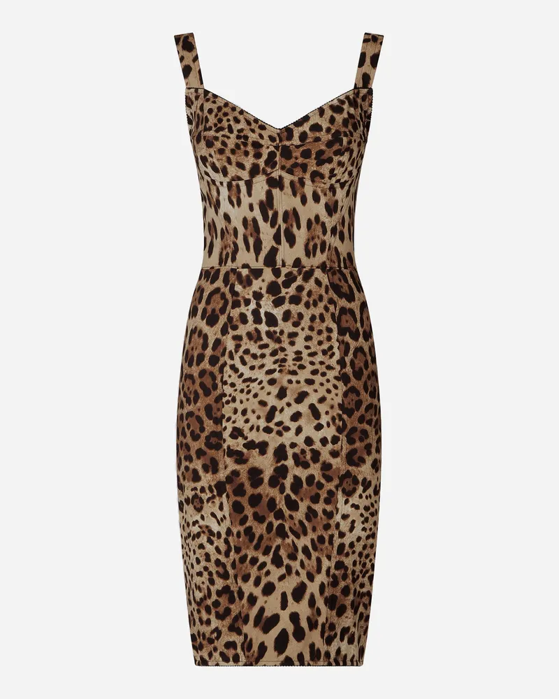 Dolce & Gabbana Leopard-print Cady Corset-style Midi Dress - Frau Kleider Animalprint Seide Animal-print
