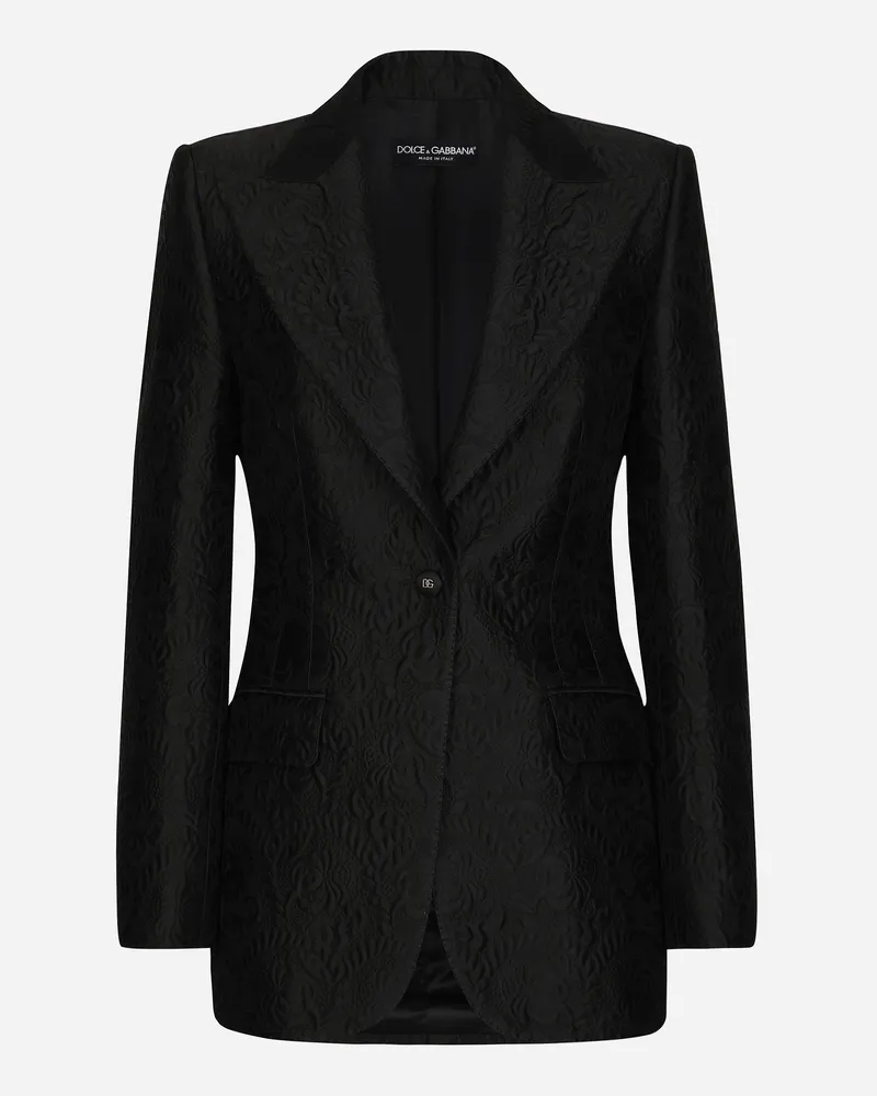 Dolce & Gabbana Einreihige Turlington-jacke Aus Floralem Brokat - Frau Blazer Schwarz Schwarz