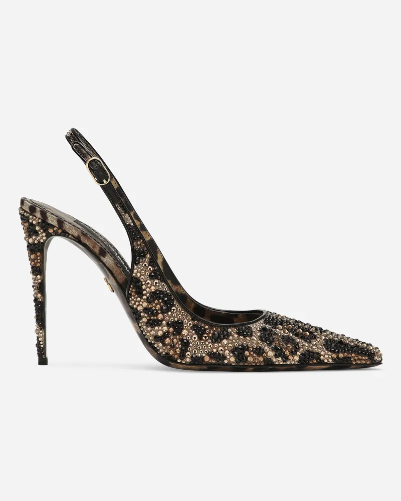 Dolce & Gabbana Slingback Aus Satin Und Thermostrass - Frau Pumps Und Slingbacks Animalprint Satin Animal-print