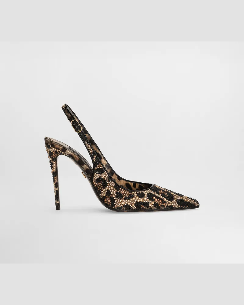 Dolce & Gabbana Slingback Aus Satin Und Thermostrass - Frau Pumps Und Slingbacks Animalprint Satin Animal-print