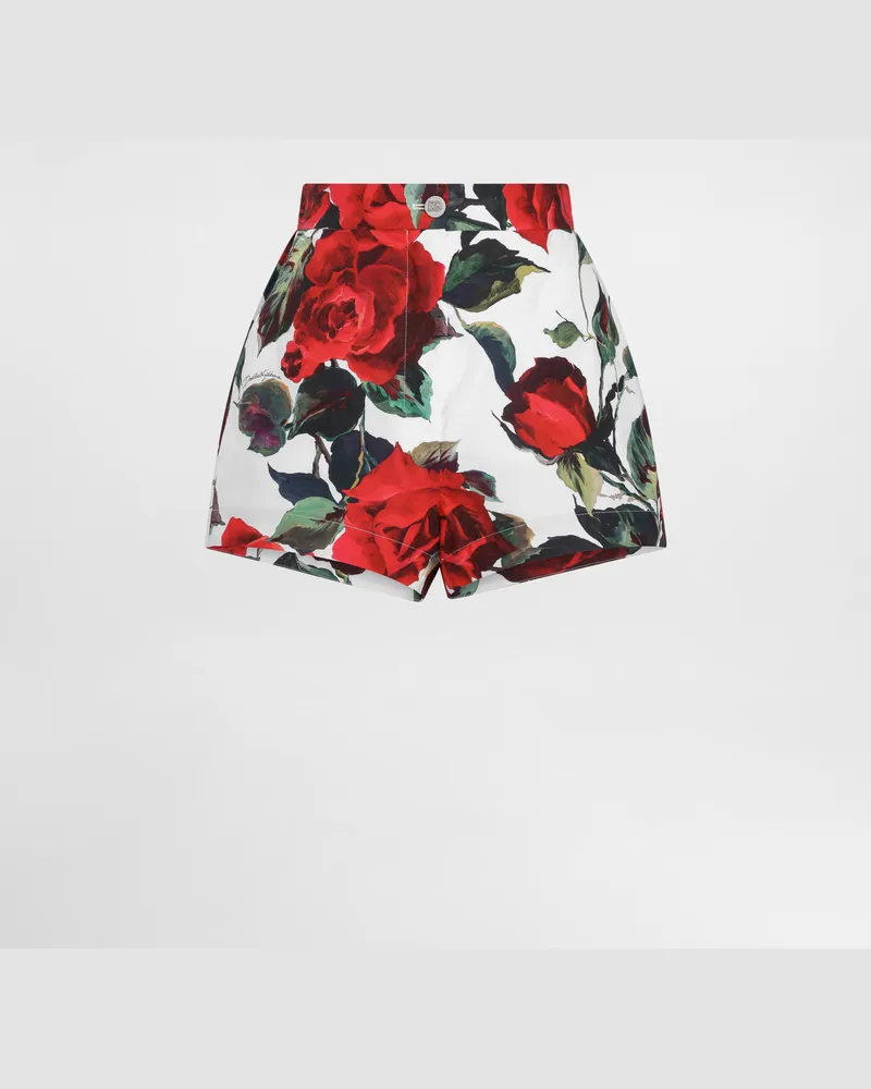 Dolce & Gabbana Shorts Aus Baumwolle Rosenprint - Frau Hosen Und Shorts Drucken Drucken