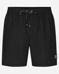 Dolce & Gabbana Mid-length swim trunks with branded plate Schwarz