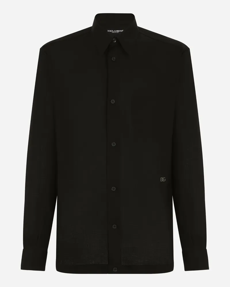 Dolce & Gabbana Hawaiihemd Aus Leinen Mit Dg Hardware - Mann Hemden Schwarz Leinen Schwarz