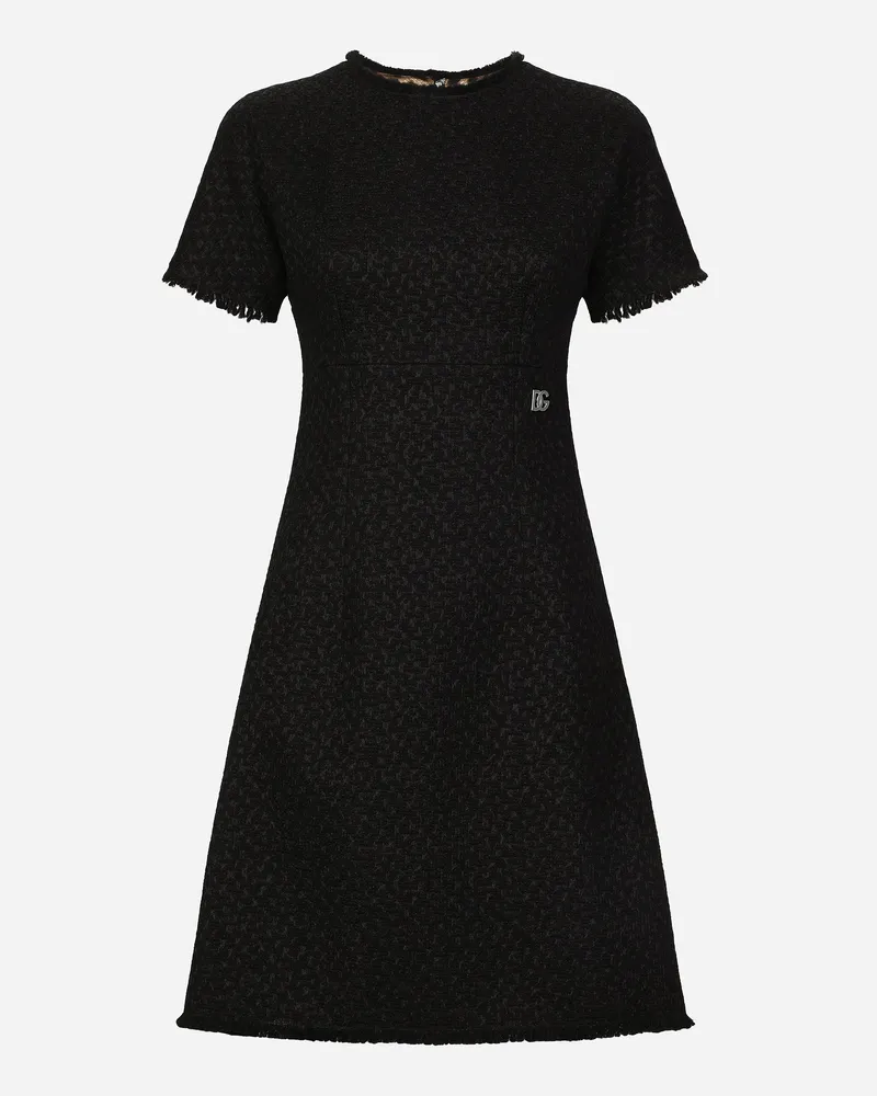 Dolce & Gabbana Midikleid Aus Raschel-tweed Mit Dg-logo - Frau Kleider Schwarz Schwarz