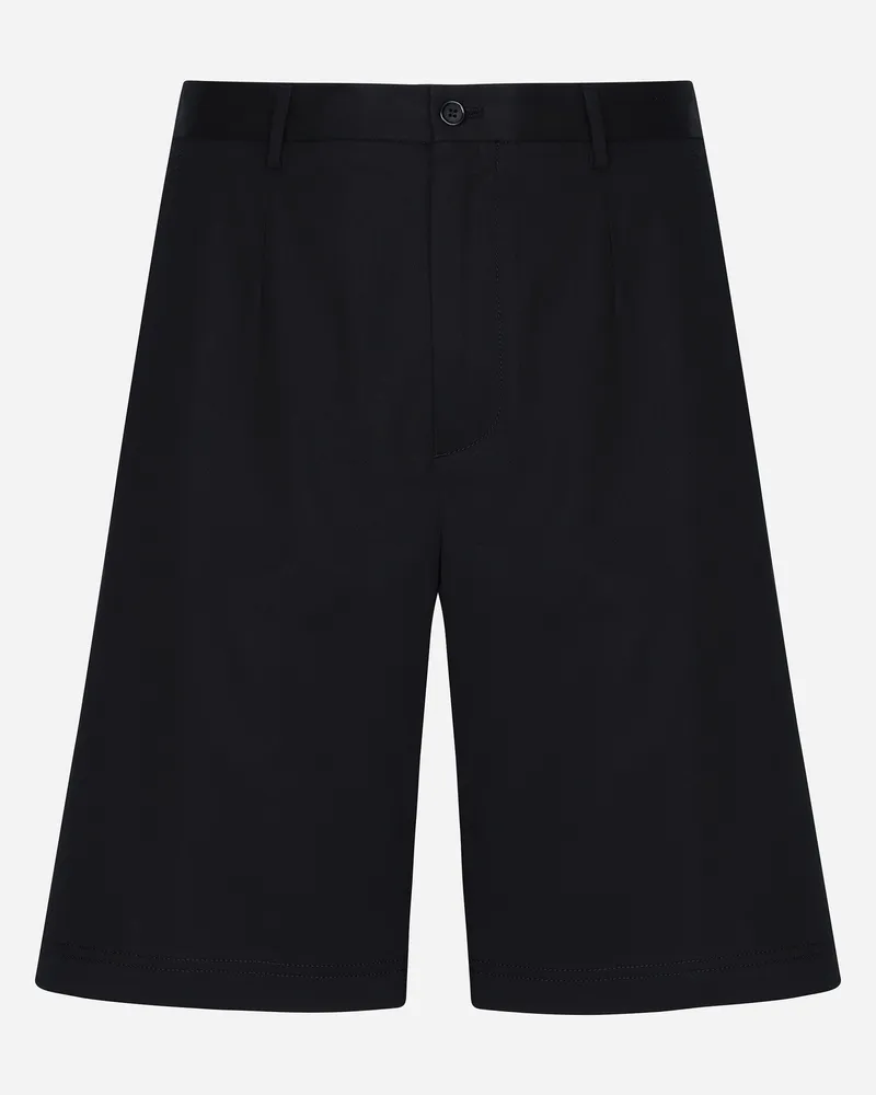 Dolce & Gabbana Bermudas Baumwollstretch Mit Logoplakette - Mann Hosen Und Shorts Schwarz Baumwolle Schwarz