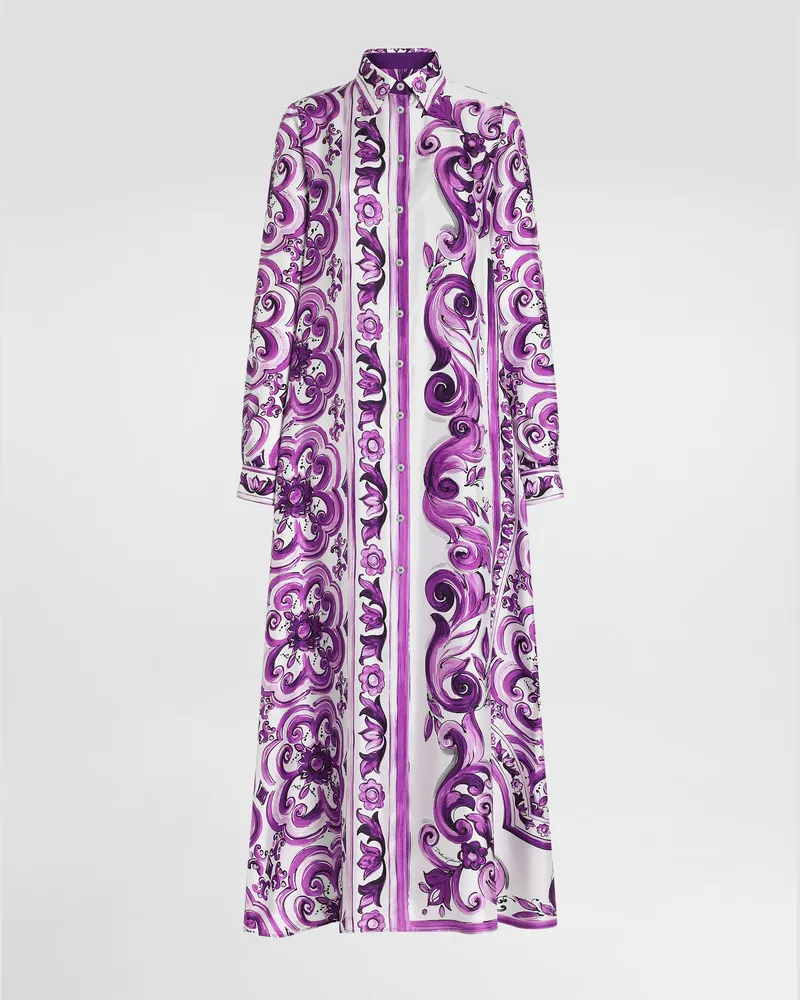 Dolce & Gabbana Majolica-print Long Twill Shirt Dress - Frau Kleider Multicolor Multicolor