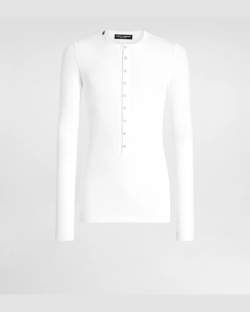 Dolce & Gabbana Serafino-t-shirt Aus Gerippter Baumwolle - Mann T-shirts Und Polos Wei� Baumwolle Weiss