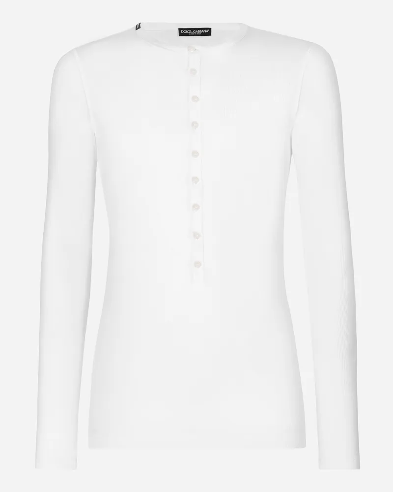 Dolce & Gabbana Serafino-t-shirt Aus Gerippter Baumwolle - Mann T-shirts Und Polos Wei� Baumwolle Weiss