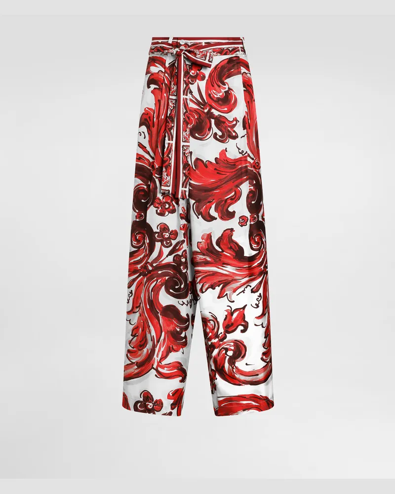 Dolce & Gabbana Hose Aus Seidentwill Mit Majolika-print - Mann Hosen Und Shorts Mehrfarbig Mehrfarbig