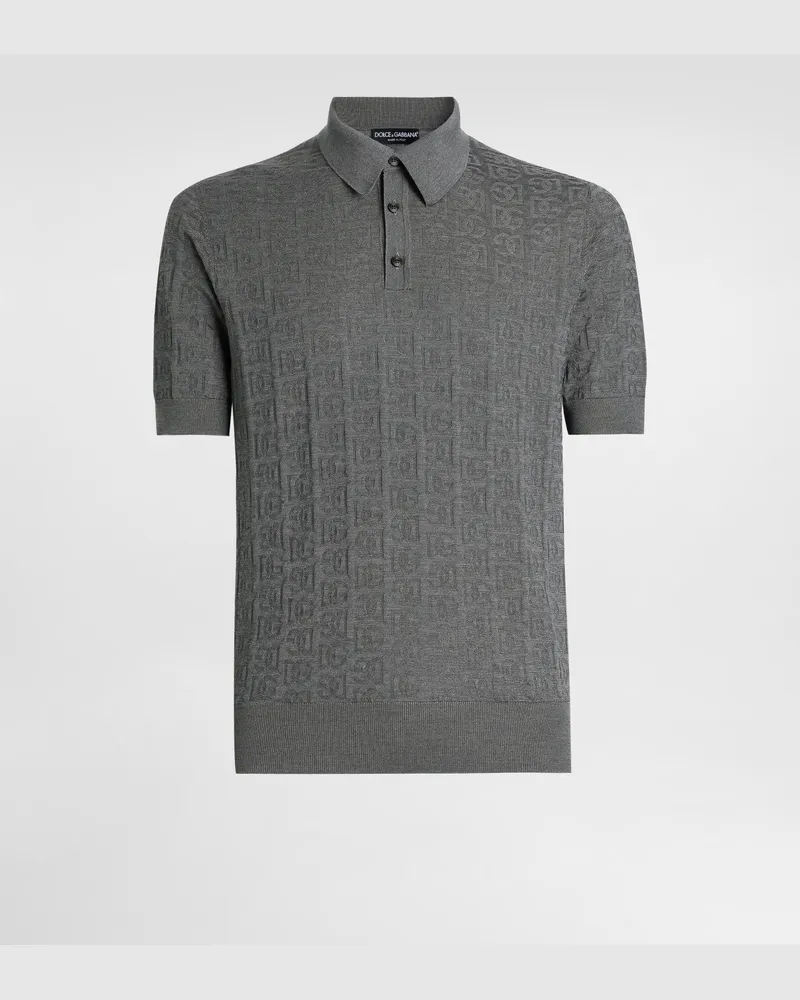 Dolce & Gabbana Poloshirt Aus Seide Mit Dg-logostickerei Allover - Mann Strickwaren Grau Grau