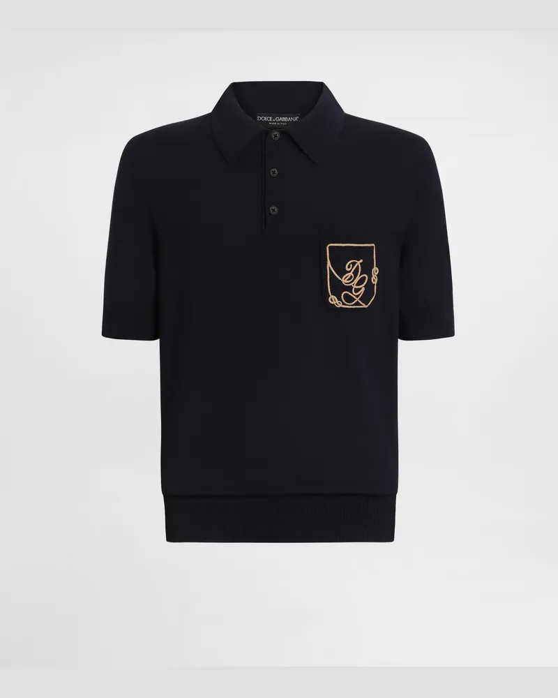 Dolce & Gabbana Polohemd Aus Schurwolle Mit Logo - Mann Strickwaren Blau Blau