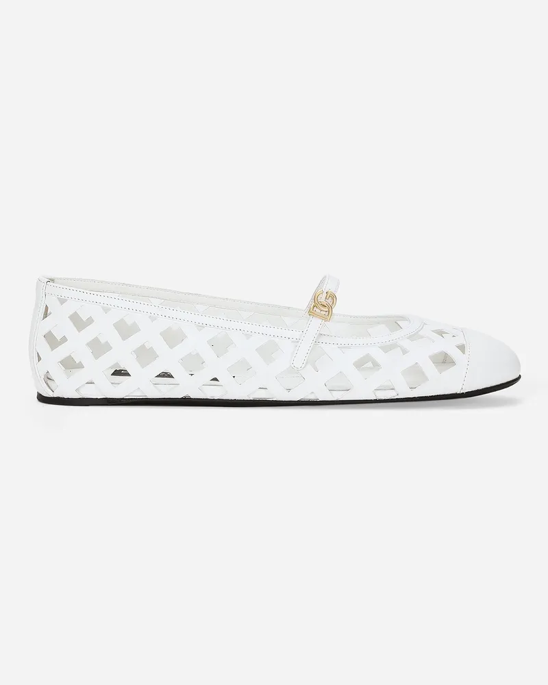 Dolce & Gabbana Ballerina Aus Perforiertem Kalbsleder - Frau Flat Wei� Leder Weiss