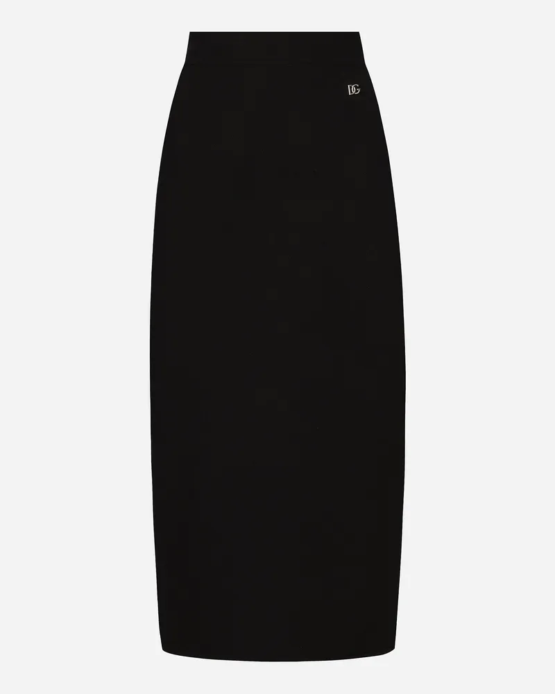 Dolce & Gabbana Longuette-strickrock Aus Viskose-stretch Mit Dg-logo - Frau Röcke Schwarz Schwarz
