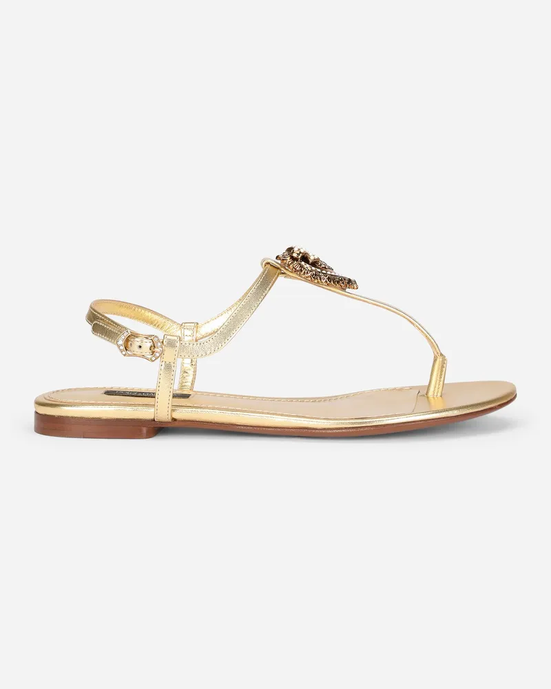 Dolce & Gabbana Zehenstegsandale Devotion Aus Nappaleder - Frau Flat Gold Leder Gold