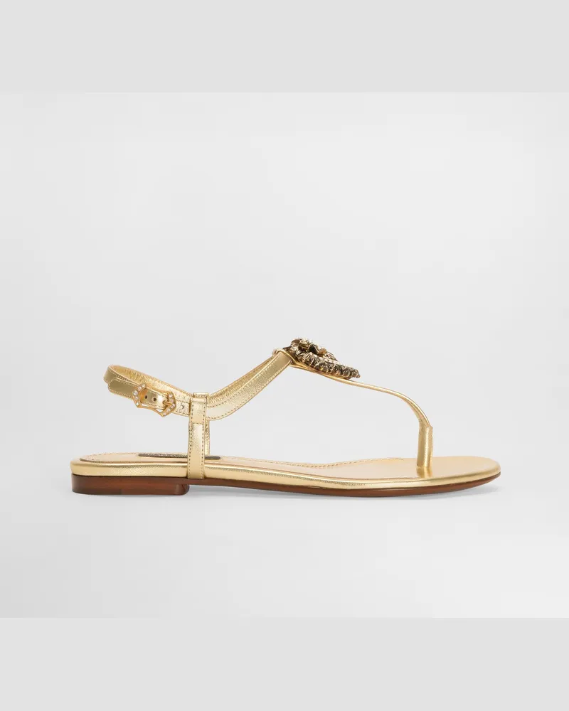 Dolce & Gabbana Zehenstegsandale Devotion Aus Nappaleder - Frau Flat Gold Leder Gold