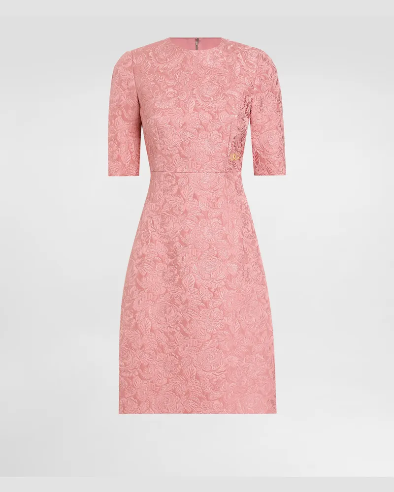 Dolce & Gabbana Sanduhr-kleid In Midilänge Aus Floralem Jacquard - Frau Kleider Rosa Rosa