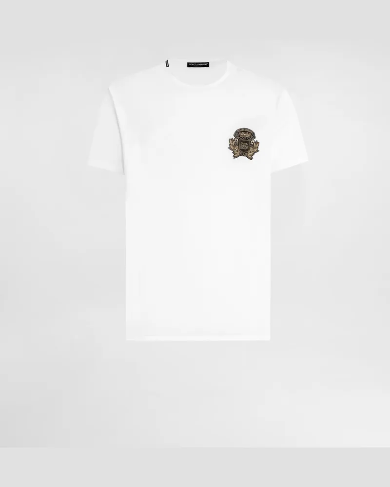 Dolce & Gabbana Cotton T-shirt With Heraldic Patch - Mann T-shirts Und Polos Wei White