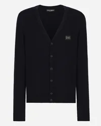 Dolce & Gabbana Cardigan aus Wolle und Kaschmir mit Logoplakette Blau