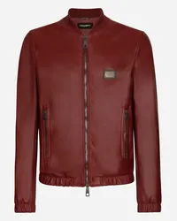 Dolce & Gabbana Lederjacke mit Logoplakette Burgunderrot