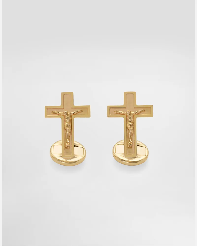 Dolce & Gabbana Sicily Yellow Gold Cufflinks Featuring A Cross - Mann Bijoux Gold Gold