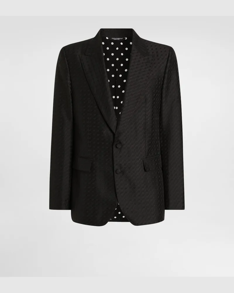 Dolce & Gabbana Single-breasted Sicilia Light Jacket With Micro Pattern Jacquard - Mann Anzüge Und Blazer Schwarz Black