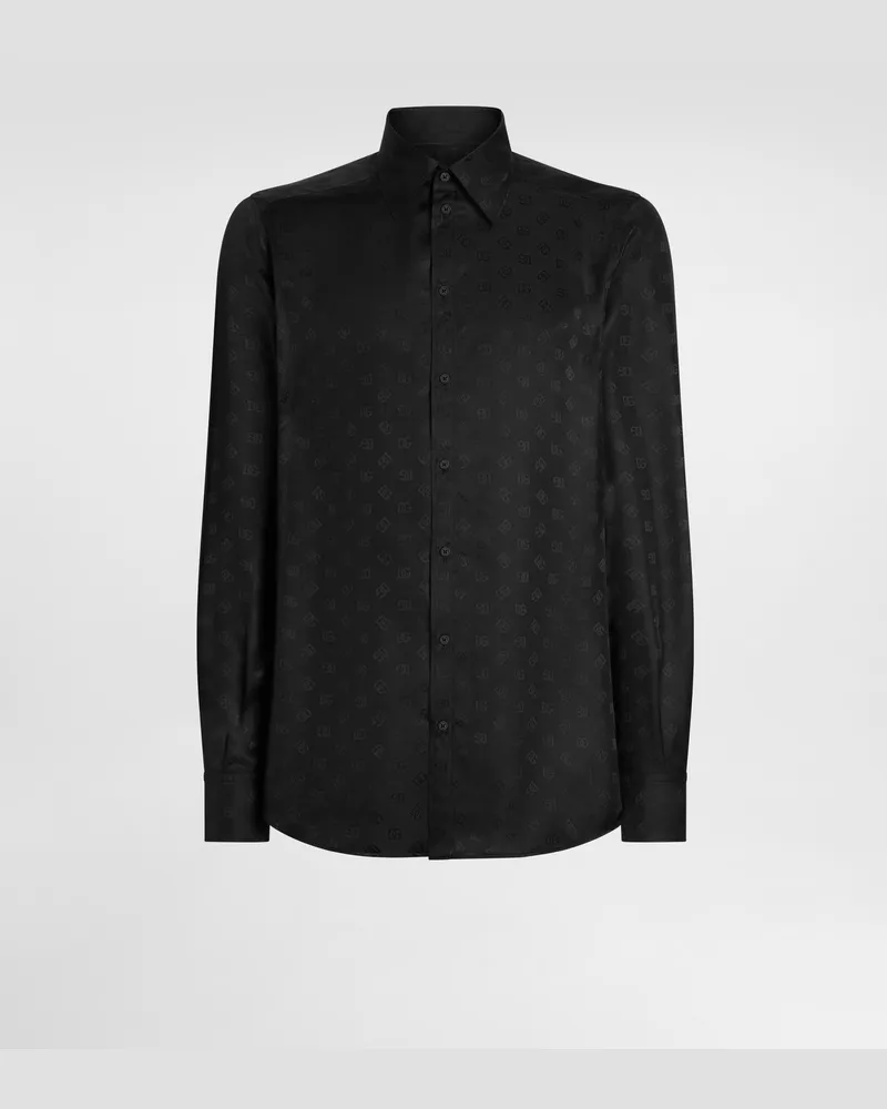 Dolce & Gabbana Hemd Martini Aus Seidenjacquard Mit Dg-logo - Mann Hemden Schwarz Schwarz