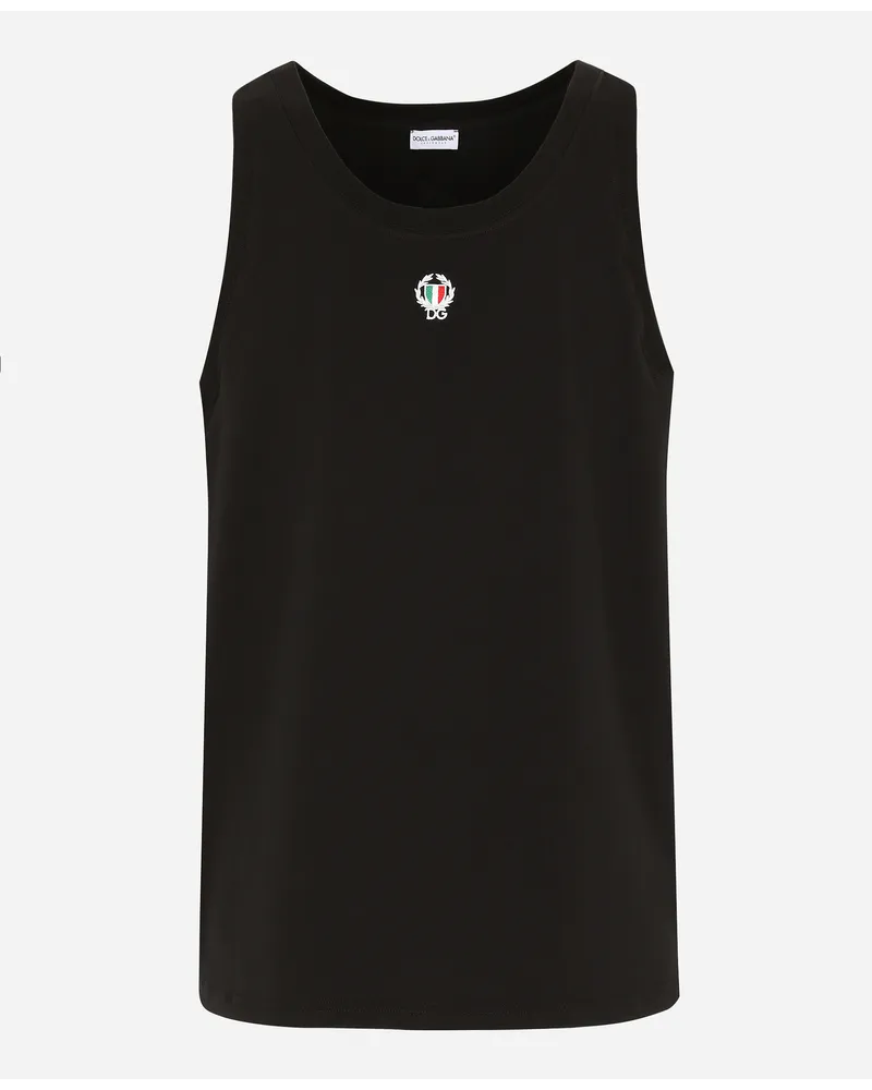 Dolce & Gabbana Tanktop bi-elastische Baumwolle mit Patch Schwarz