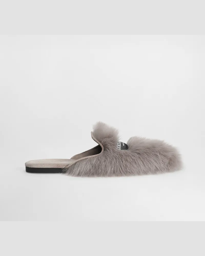 Dolce & Gabbana Shearling And Suede Slippers - Frau Pantoletten Und Mules Grau Grau