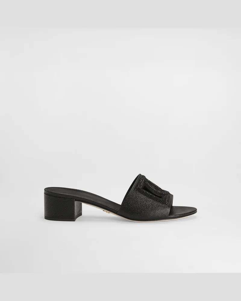 Dolce & Gabbana Mule In Dauphine Calfskin, Suede And Rhinestones - Frau Pantoletten Und Mules Schwarz Schwarz