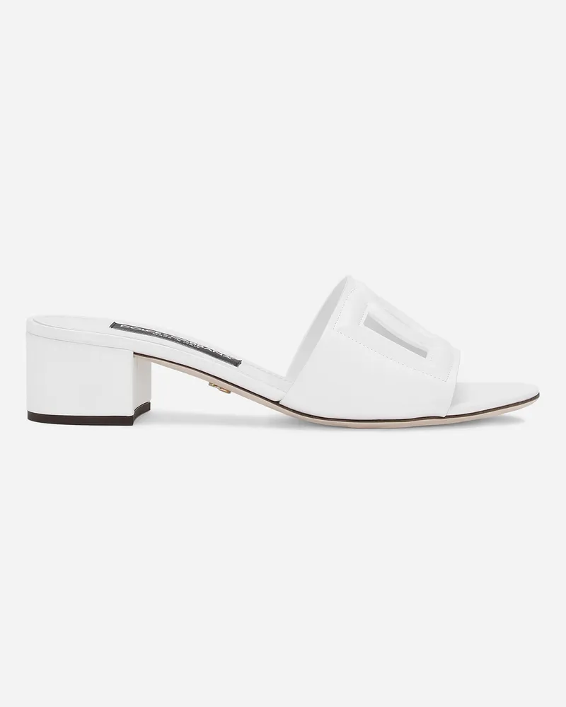 Dolce & Gabbana Mule Aus Kalbsleder Und Logo Dg Millennials - Frau Pantoletten Und Mules Wei� Leder Weiss