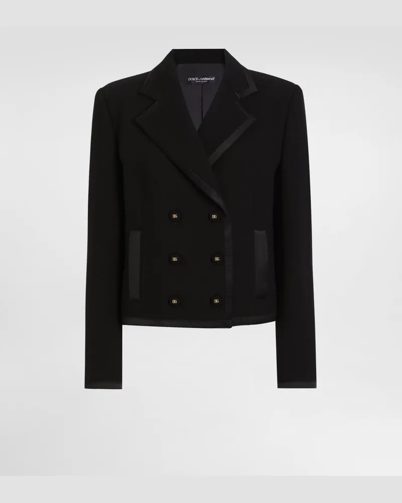 Dolce & Gabbana Zweireihige Kurzjacke Aus Wollkrepp - Frau Blazer Schwarz Schwarz