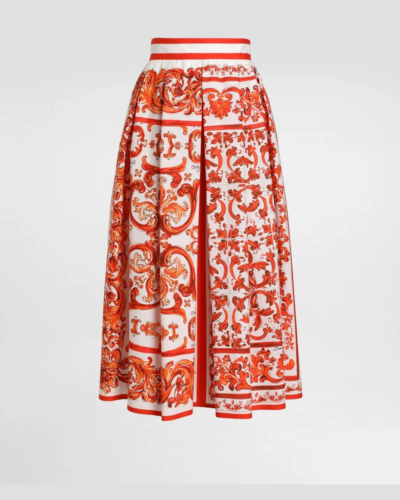 Dolce & Gabbana Faltenrock Aus Popeline Mit Majolika-print - Frau Unterwäsche Mehrfarbig Multicolor