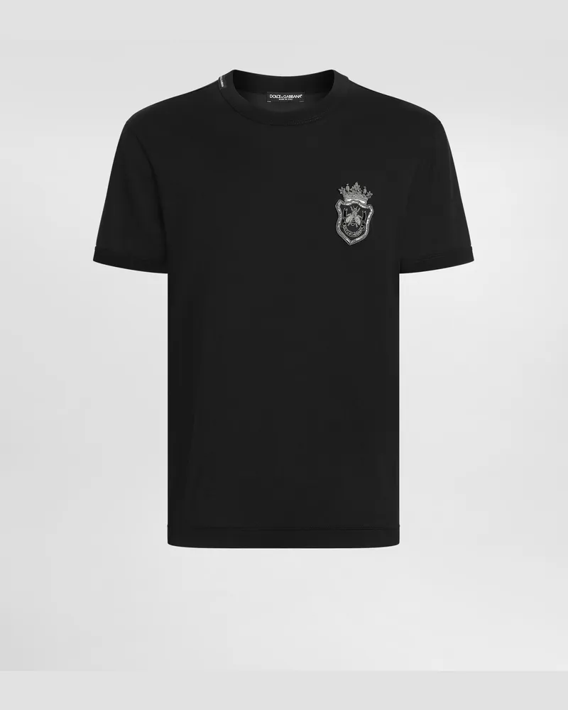 Dolce & Gabbana Baumwoll-t-shirt Mit Wappenpatch - Mann T-shirts Und Polos Schwarz Schwarz