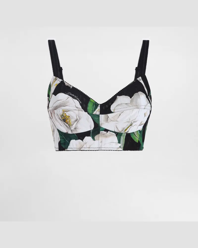 Dolce & Gabbana Bralette-top Aus Elastischem Material Gardenien-print - Frau Blusen Und Tops Drucken Drucken