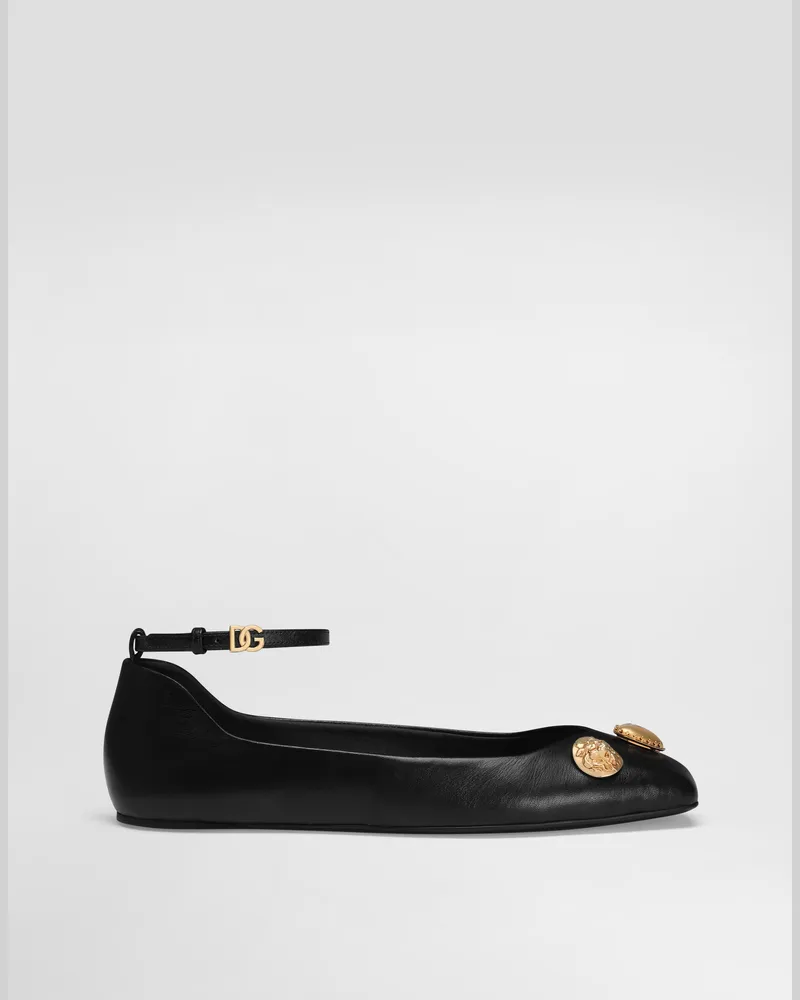 Dolce & Gabbana Ballerina Aus Leder Mit Stickereien - Frau Flat Schwarz Schwarz