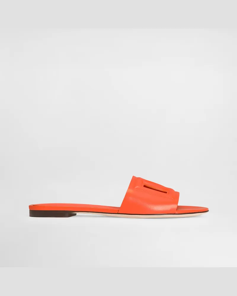 Dolce & Gabbana Pantolette Aus Kalbsleder Und Logo Dg Millennials - Frau Pantoletten Und Mules Orange Leder Orange