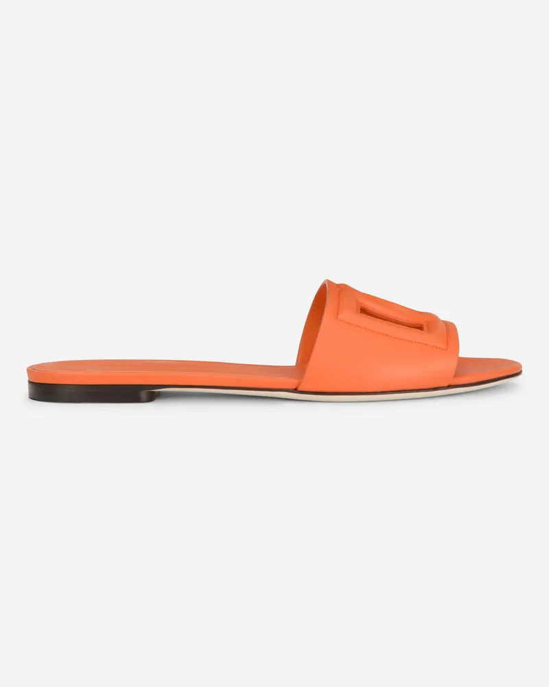 Dolce & Gabbana Pantolette Aus Kalbsleder Und Logo Dg Millennials - Frau Pantoletten Und Mules Orange Leder Orange