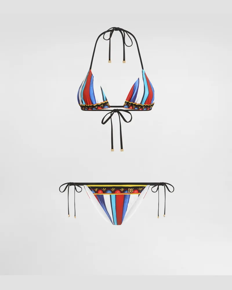 Dolce & Gabbana Triangel-bikini Mit Carretto-print - Frau Bademode Mehrfarbig Mehrfarbig