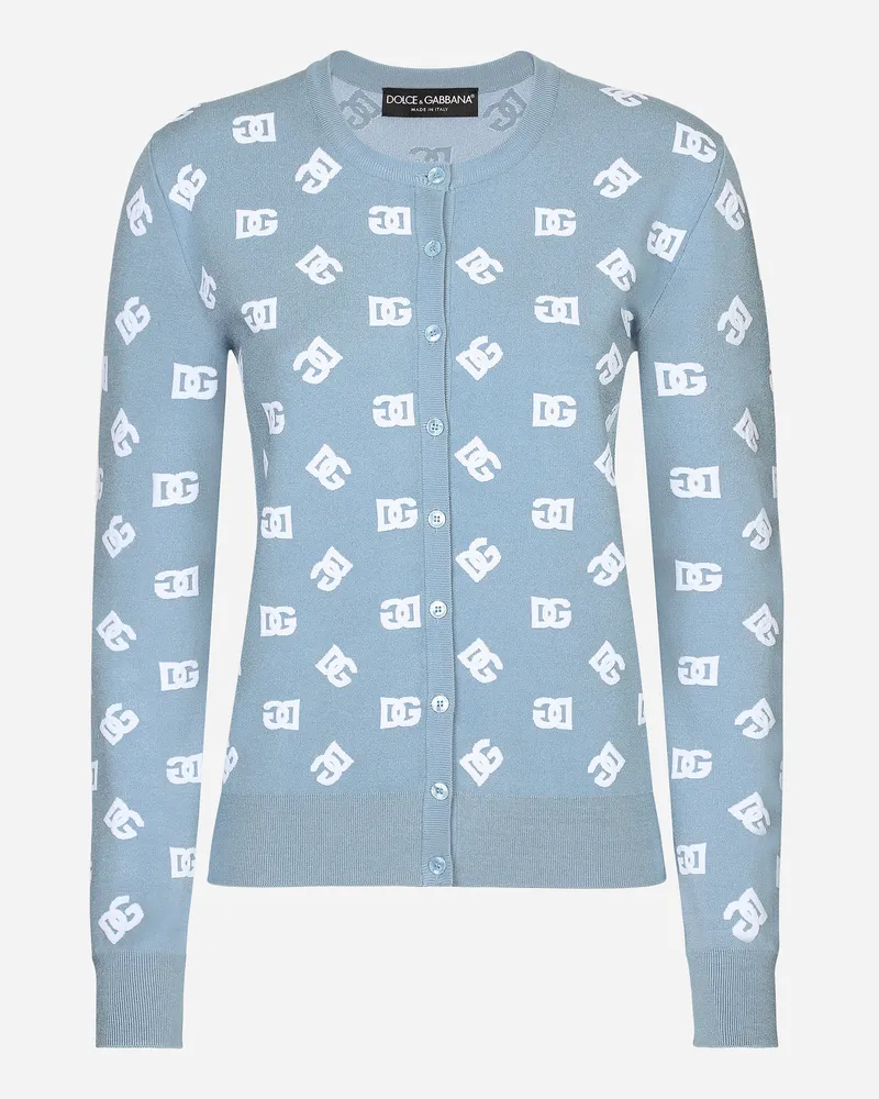 Dolce & Gabbana Cardigan Aus Viskose Mit Dg-jacquardlogo - Frau Strickwaren Azurblau Azurblau