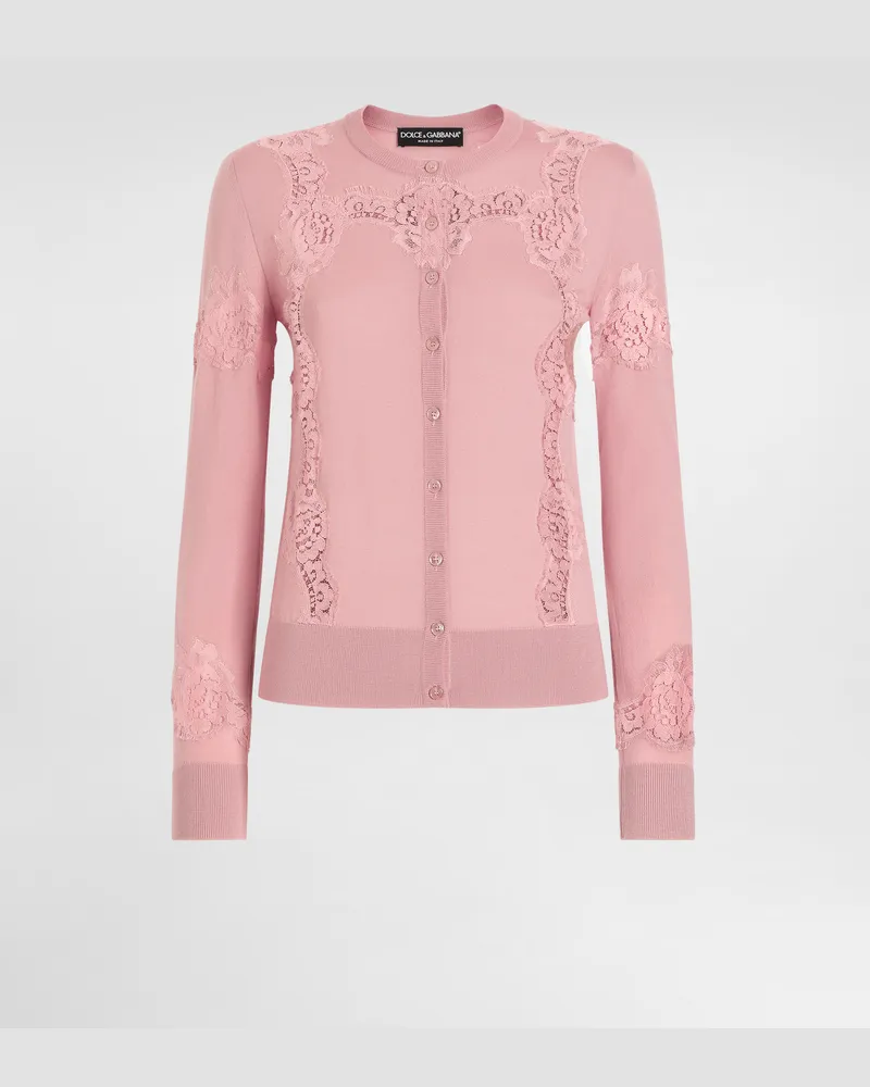Dolce & Gabbana Wool Cardigan With Lace Inlay - Frau Strickwaren Pink Pink