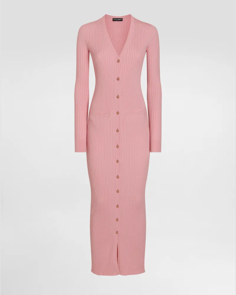 Dolce & Gabbana Long Ribbed Wool Cardigan - Frau Strickwaren Rosa Pink