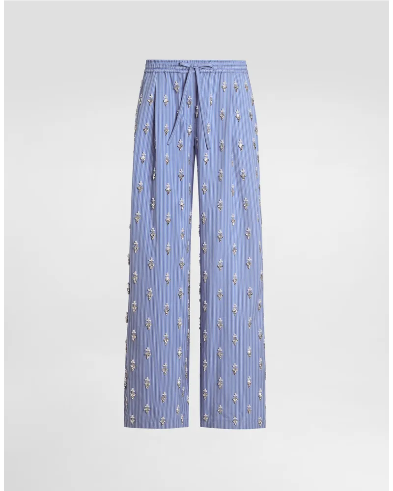 Dolce & Gabbana Poplin Trousers With Crystal Flower Embroidery - Frau Hosen Und Shorts Mehrfarbig Multicolor