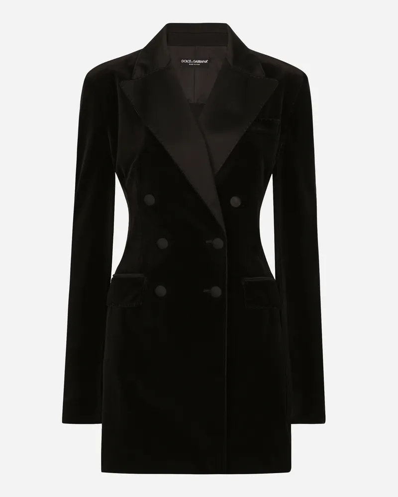 Dolce & Gabbana Zweireihige Turlington-jacke Aus Samt - Frau Blazer Schwarz Schwarz