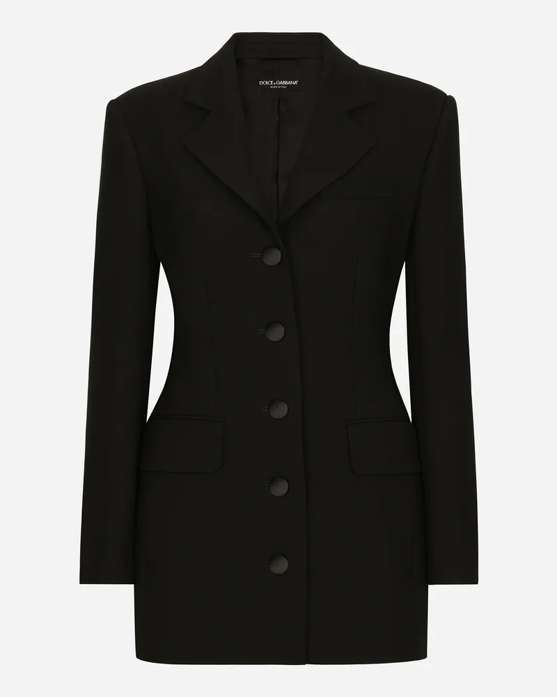 Dolce & Gabbana Lange Einreihige Wolljacke Dolce Aus Cady - Frau Blazer Schwarz Wolle Schwarz