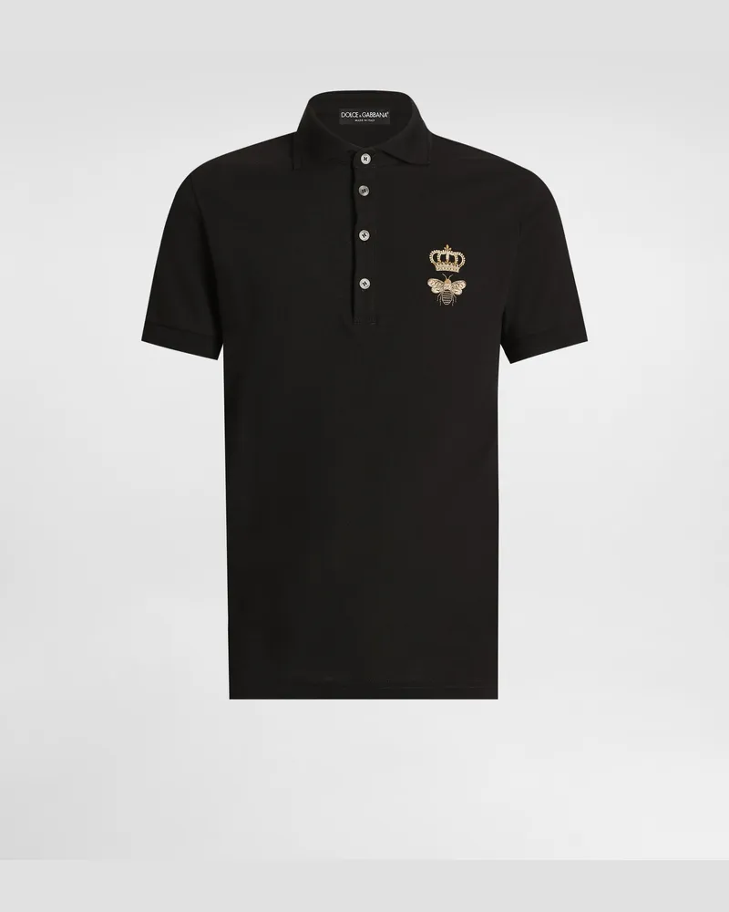 Dolce & Gabbana Poloshirt Baumwollpikee Mit Patch Mit Metallband-stickerei - Mann T-shirts Und Polos Schwarz Baumwolle Weiss